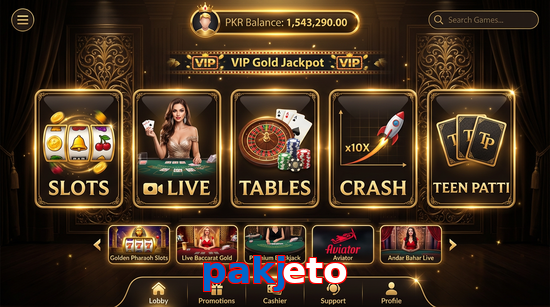 Main screen of Pakjeto casino page for PK players